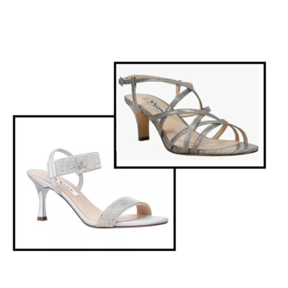 Nina Women's -  Neptune-Steel + Luz-True-Silver Strappy Heels 7.5W & 7.5M